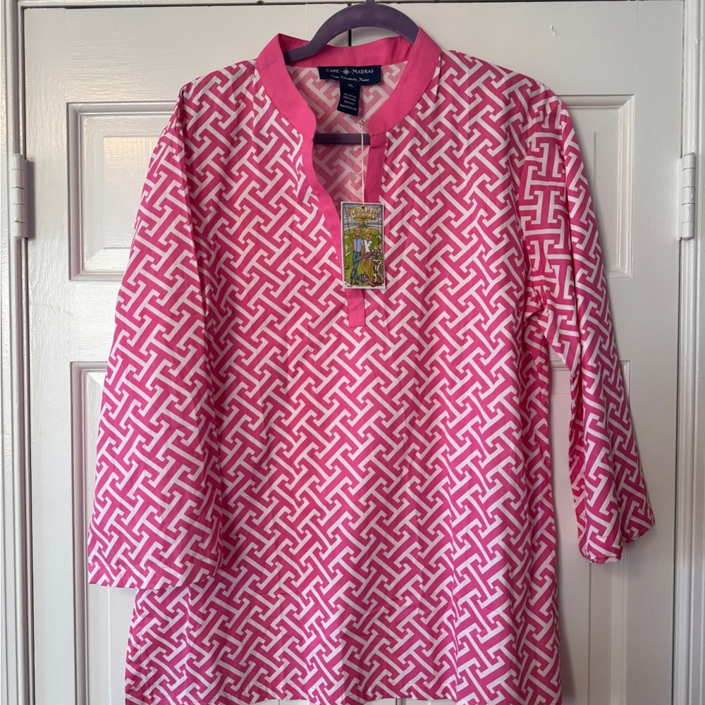 NWT Cape Madras Pink and White Geometric Tunic
